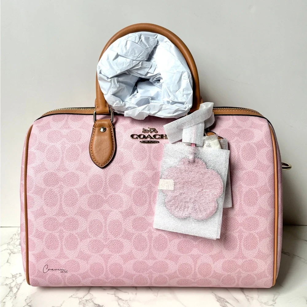 New Coach Large Rowan Powder Pink in Signature Canvas 2026 Release - Picture 3 of 15